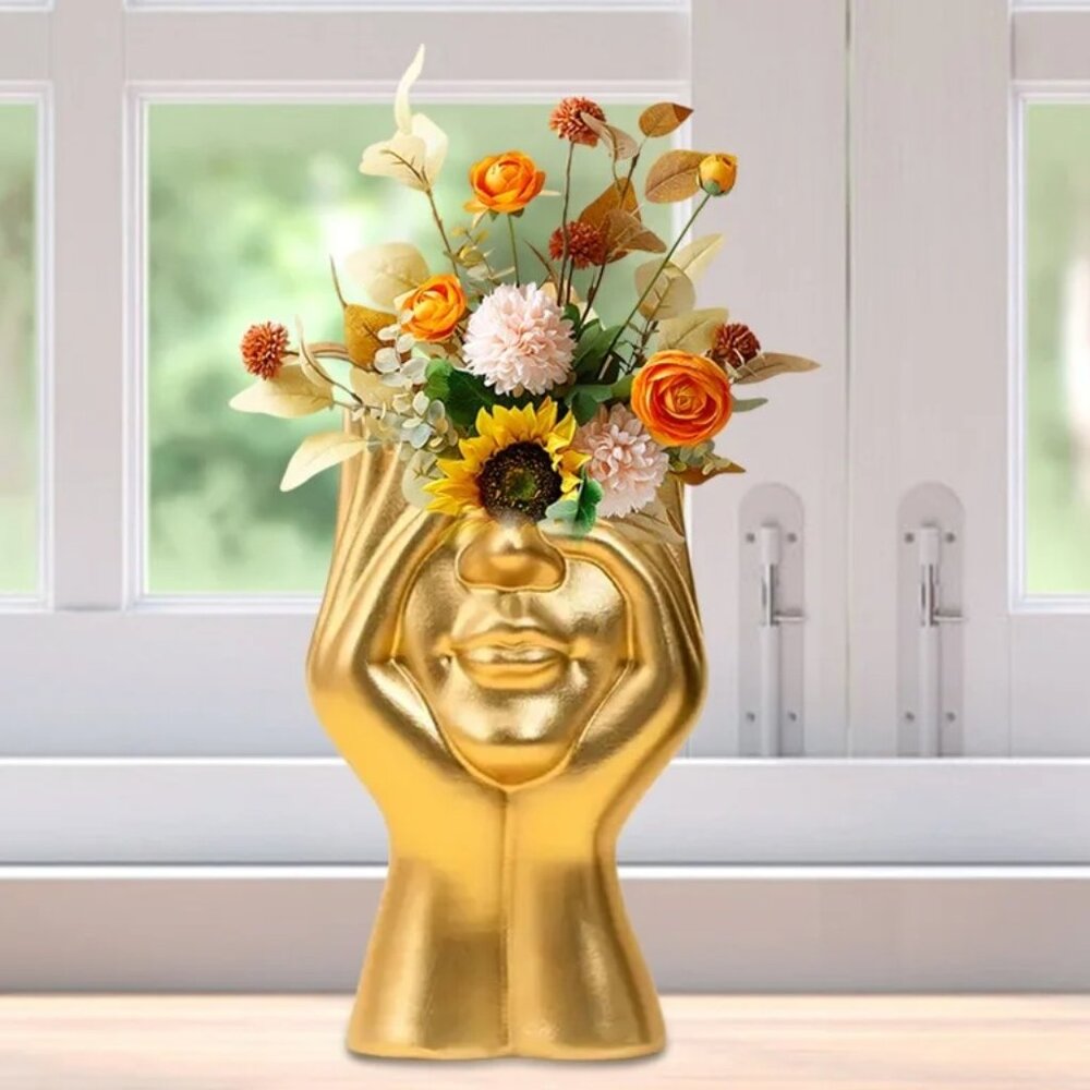 Half Face (Gold) Open Top Vase / Makeup‎ Brush Holder (BRAND-NEW & SO CUTE!)